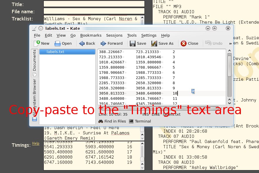 Copy-paste labels to the "Timings" text area